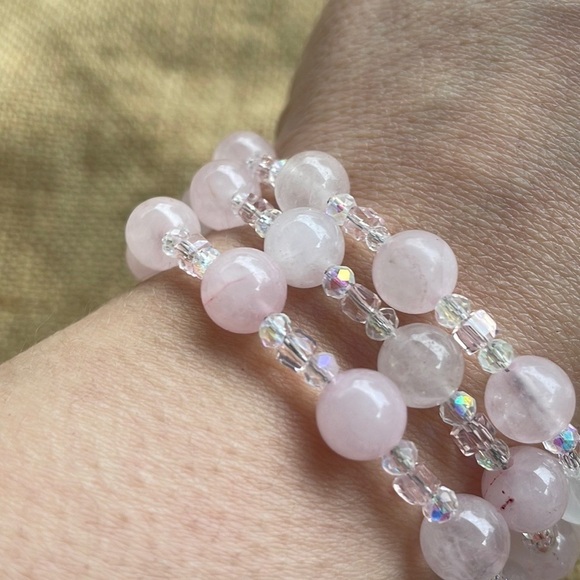 Rose quartz crystal spacers 8mm Necklace Handmade Amazing unique Rare - Picture 3 of 7